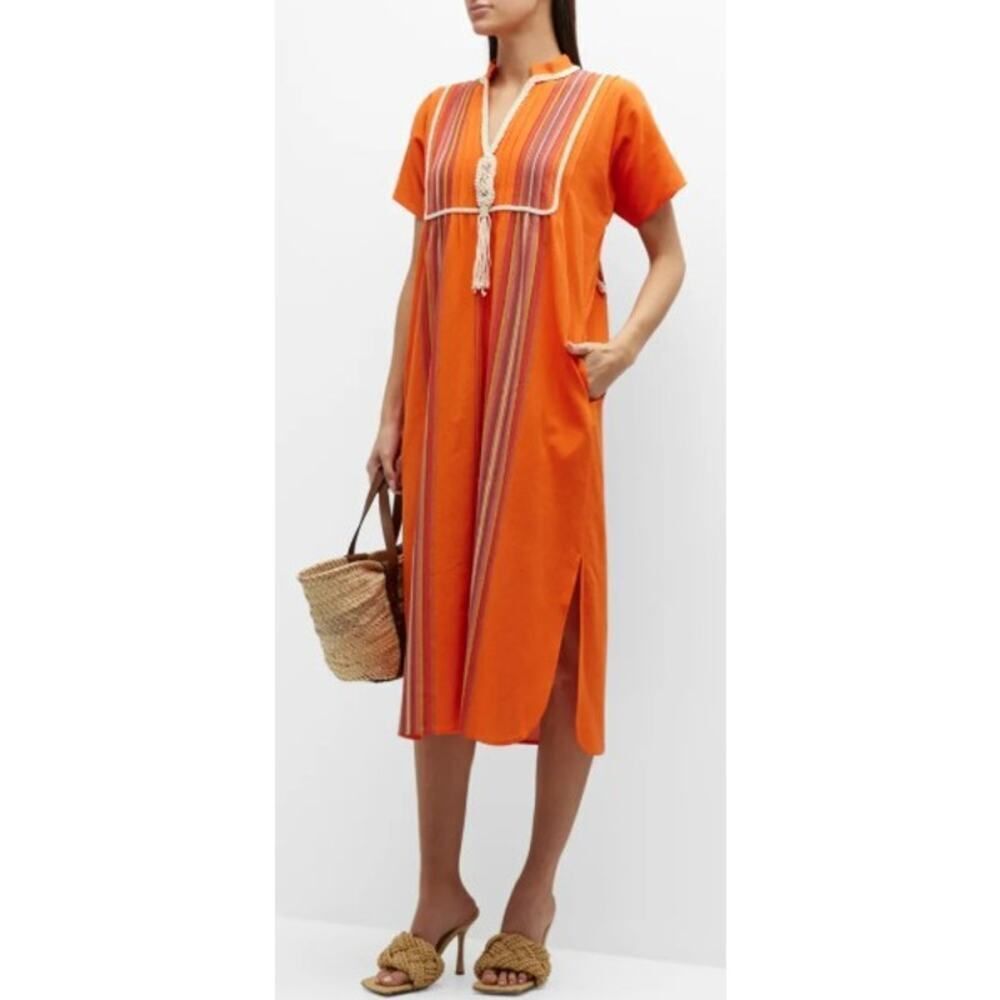 Tory Burch Striped Midi Cotton Caftan Sz. L